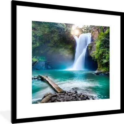 Produktbild von MuchoWow® Gerahmtes Poster Wasserfall - Steine - Landschaft - Pflanzen - Wasser 40x40 cm - Poster mit Schwarzem Bilderrahmen Wandposter Rahmen Foto Bilder - Poster - Plakat im Rahmen