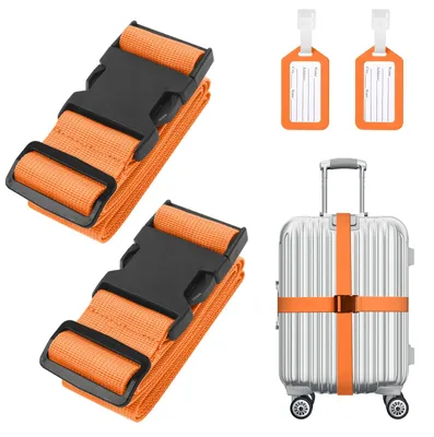 Produktbild von 2 Gepäckgurte mit Gepäckanhängern, verstellbare Packgurte für Koffer