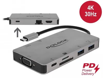 Produktbild von DeLOCK 87735, Kabelgebunden, USB 3.2 Gen 1 (3.1 Gen 1) Type-C, Grau, SD, SDHC, SDXC, 3840 x 2160 Pixel, 110 mm