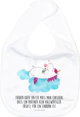 Produktbild von Mr. & Mrs. Panda Lätzchen Einhorn Verliebt - Weiß - Geschenk, Unicorn, Sabberlätzchen, Liebe, Einhörner, Für Babys, Schlabberlätzchen, Freundin, Schlabberlatz, Sabber