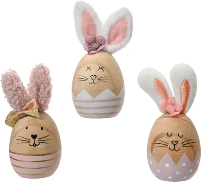 Produktbild von Dekofigur Osterhase 12,5cm Holz 1 Stück sortiert Natur / Weiß / Rosa