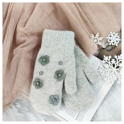 Produktbild von Angenehme Handschuhe Blumen und Perlen grau rek128
