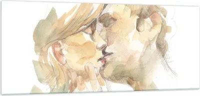 Produktbild von Bilder auf glas - Einteilig - Kuss Paar Liebe - 100x40cm - Glasbilder - Wandbilder - Bilder - zum Aufhängen bereit - Wanddekoration aus Glas - Glas Bilder - Wandbild auf Glas - GAB100x40-5005