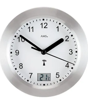 Produktbild von AMS 5923 Wanduhr Baduhr Badezimmeruhr Funk silbern wasserdicht mit Thermometer