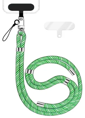 Produktbild von HoldMe Edition - Lanyard mit Karabiner Silber & 2 Pads - Universal Handykette Nylon Umhänge Band -  Grün Weiß