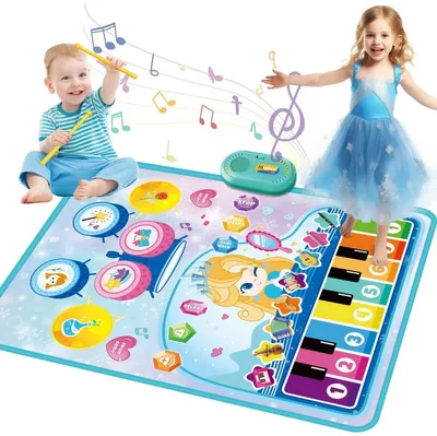 Produktbild von 3-in-1 Musikmatte Blau – Piano- & Drumspiel für Kinder 1–5 Jahre