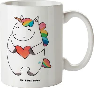 Produktbild von Mr. & Mrs. Panda Pott Einhorn Herz - Weiß - Geschenk, Kaffeepott, Große Tasse, Freundin, Bunt, steingut, Keramiktasse, Anders, Einhörner, Deko, großer becher