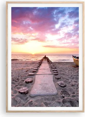 Produktbild von Gerahmtes Poster - Rahmen in heller Eiche - Boot Strand Himmel - 70x100 cm - Wand Bild - Wanddeko - Wandbilder - Kunstposter - Wandposter - Bilderrahmen - Bilder - Kunstdruck - P2NPA70x100-5064