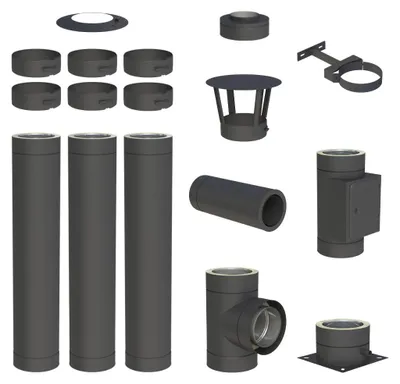 Produktbild von 3,8 m Edelstahlschornstein Ø 180 mm Komplettset doppelwandig DW-Black Bodenmontage