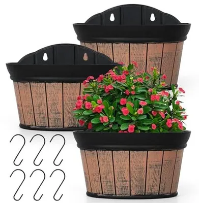 Produktbild von Pflanzgefäße und Wandvasen Set - 3-teilig, distressed Eiche, Kunststoff, Wasserreservoir