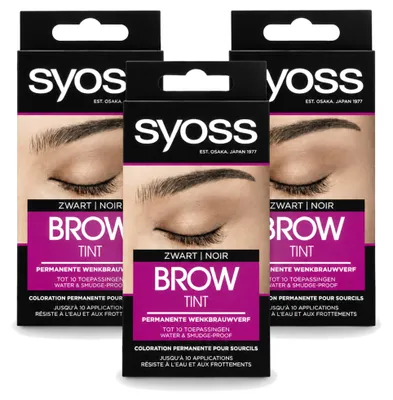 Obrázek produktu pro 3 x SYOSS Barvivo na obočí, černá barva - Trvalé barvení - Výhodný balení - 3 kusy