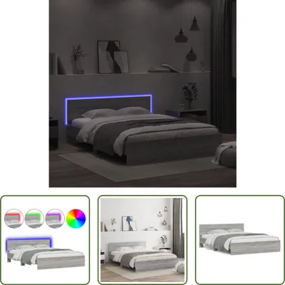 Produktbild von The Living Store Bettgestell mit Kopfteil und LED-Beleuchtung Grau Sonoma