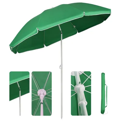 Produktbild von Sekey Sonnenschirm Rund Ø 160 cm Terrassen Gartenschirm Strandschirm mit kurbel & Schutzhülle Neigungswinkel und Höhe verstellbar, Grün