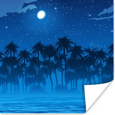 Produktbild von MuchoWow® Poster Palme - Strand - Mond 30x30 cm - Wandposter - Printing