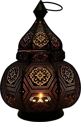 Produktbild von Orientalische Laterne aus Metall Maha Schwarz 28cm | orientalisches Marokkanisches Windlicht Gartenwindlicht | Marokkanische Metalllaterne für draußen als Gartenlaterne, oder Innen als Tischlaterne
