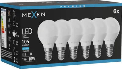Produktbild von Mexen Nova 6x LED-Glühbirne E14, G45, 1W, Kalt - 6500K, 105 lm - L101-E14-0165-01x06