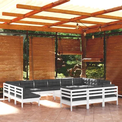 Produktbild von ZMH 14-tlg. Garten-Lounge-Set mit Kissen Weiß Kiefernholz
