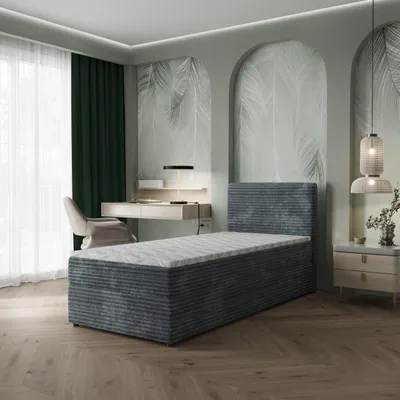 Produktbild von Masseno Boxspringbett PISA 100 100x200 cm Komplett-Set mit Bonell Matratze und Topper, Polsterbett mit Bettkästen -Grau, TILIA 85