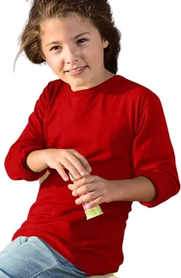 Produktbild von Langärmeliges Kinder-T-Shirt, 100% Baumwolle, unbedruckt, einfarbig, 160g/m2, Farbe rot, Größe 158 cm / 12 Jahre