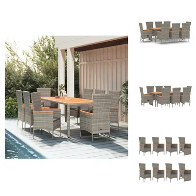 Produktbild von vidaXL 9-tlg. Garten-Essgruppe mit Kissen Grau Poly Rattan -  Gartenstühle