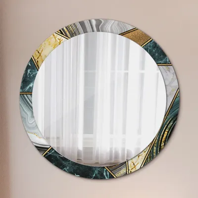 Produktbild von Ø90cm Spiegel - Glasrahmen mit Aufdruck - Wandspiegel Schlafzimmer - marmor achat und gold
