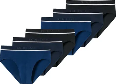 Produktbild von SCHIESSER Herren Slips, 6er Pack - "95/5", Rio Briefs, Logo-Bund, Stretch Baumwolle Schwarz/Blau L