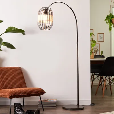 Produktbild von Brilliant | Slope Bogenstandleuchte 1,5m schwarz/natur | 1x A60, E27, 52W, geeignet für Normallampen (nicht enthalten)