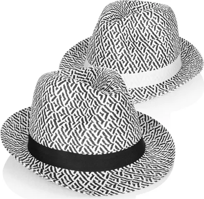 Produktbild von Wilhelm Sell® 2x Strohhut, schwarz-weiße Panama-Sonnenhüte, Fedora/Trilby-Hut mit einfarbigem Band, uni, für Damen und Herren [Auswahl variiert]