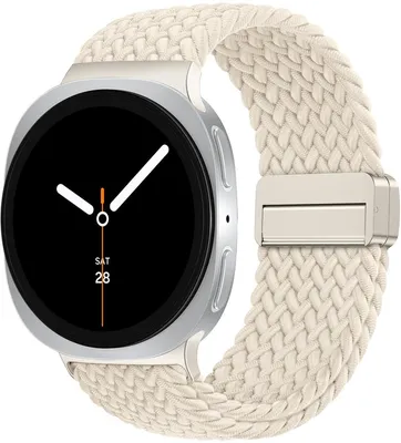 Produktbild von Stravo Geflochtenes Nylonarmband – Kompatibel mit Galaxy Watch 9 & 8 (40/44 mm) 8 Classic (46 mm) – Magnetverschluss, elastisch – Starlight