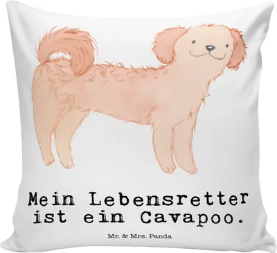 Produktbild von Mr. & Mrs. Panda kissen bedruckt Cavapoo Lebensretter - Weiß - Geschenk, Sofakissen 40x40, Kuschel, Bedrucktes, Dekokissen, Cavoodle, Polsterkissen, kuschelkissen