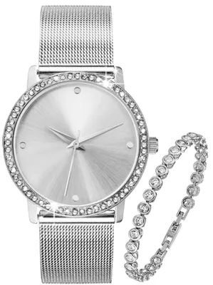 Produktbild von Damen Armbanduhr silber Zirkonia und Tennisarmband Geschenkset 22295