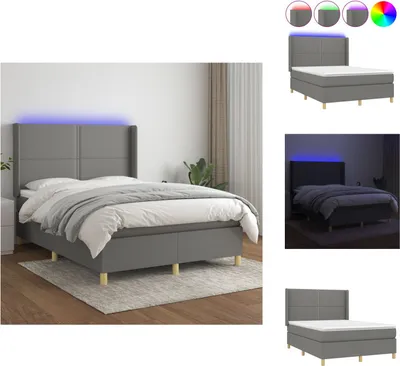 Immagine prodotto di vidaXL Letto a molle con materasso e tessuto LED grigio scuro 140x200 cm - Letti e strutture letto