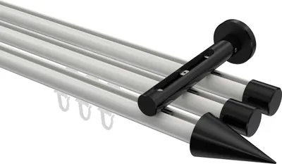 Produktbild von Interdeco Innenlaufstange / Gardinenstange mit Innenlauf Weiß / Schwarz, Typ Siteno Savio (Kegel), 20 mm Ø 3-läufig, 540 cm