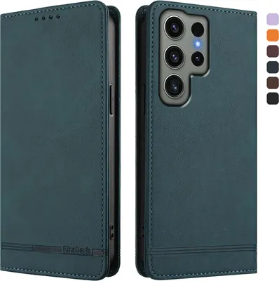 Image de Etui pour Samsung Galaxy S23 Ultra, étui rétro en cuirPolyuréthaneavec support et fentes pour cartes de crédit Vert