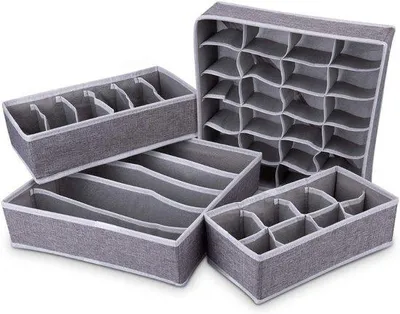 Produktbild von Famanu Ladeorganizer für Kleiderschrank - Set von 4, faltbare Stoffaufbewahrungsboxen in Grau, 32 x 9 x 32 cm