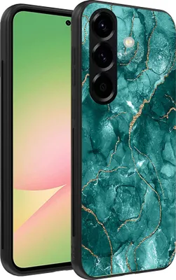 Produktbild von Smartphonica Handytasche Geeignet für Samsung Galaxy A56 mit Marmordruck - TPU Rückseite Abdeckung Fall Marmor Design - Gold Grün