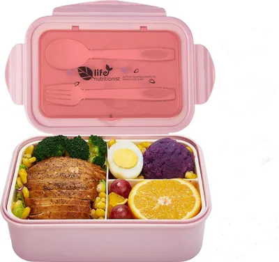 Produktbild von Lunchbox, Brotdose Mit 3 Fächern und Besteck 1400ml, spülmaschinenfest, Auslaufsicher Bento Box für Kinder und Erwachsene