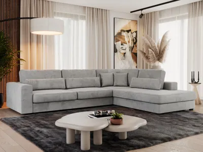 Produktbild von MKS MEBLE Ecksofa Sofa L-Form Grau Struktur, Wohnlandschaft L-Form, Couch L Form, Sofagarnitur Couchgarnitur Polsterecke, Breite: 316 cm - Savona L - Hellgrau Velvet - Rechts