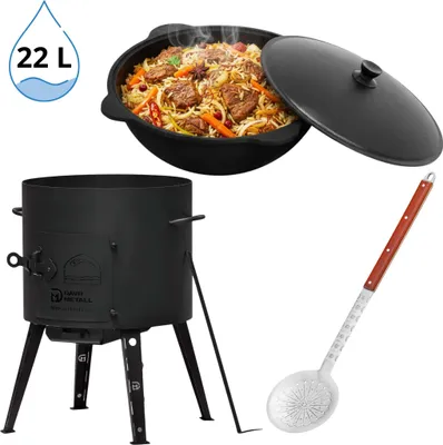 Produktbild von Utschak Uchag Feuerofen Ø49 cm 2 mm Stahl Kazan 22 L Schaumlöffel XXL Schaumkelle Campingofen Kessel Feuerstelle