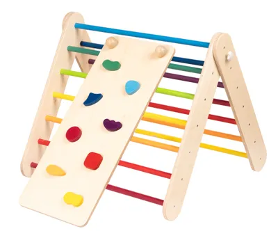 Produktbild von leg&go Kletterdreieck mit Rutsche / Rampe, Klettergerüst Indoor aus Holz, Bunt