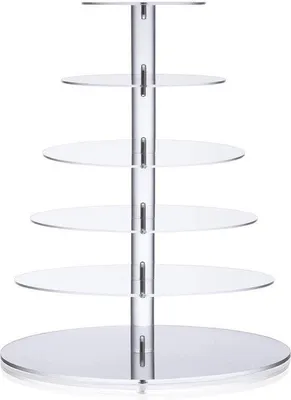 Immagine prodotto di Portastand per cupcake Unyqoos®, 6 piani, acrilico trasparente da 4 mm – Porta muffin e torte, diametro 35,5/30,5/25,6/25,5 cm