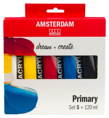 Zdjęcie produktu dla Talens Amsterdam, Czarny, Cyjan, Purpurowy, Biały, Żółty, Farba akrylowa, Płynny, 120 ml, 1 szt.