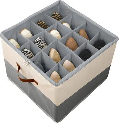Produktbild von PolkaHome® Schuhaufbewahrungsbox für 16 Paar, faltbarer Schuh-Organizer mit verstellbaren Trennwänden, stapelbarer Schuhkarton für