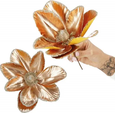 Image de Magnolia sur tige 26 x 28 cm, rose doré, décoration de Noël