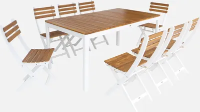 Produktbild von sweeek - Gartentisch aus Akazie mit abgerundeten Ecken, 8 Stühle - Weiß