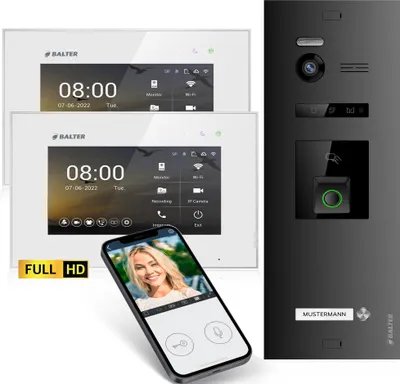Produktbild von HD Video Türsprechanlage mit Fingerprint RFID und Smartphone App für 1 Familienhaus, 2x Monitore, Balter EVO HD Fingerprint