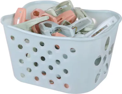Produktbild von Wäscheklammern, 60 Wäscheklammern + 2 Körbe. Extra starke, rutschfeste Klammern. Ergonomischer, weicher Griff. Rostbeständig.