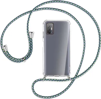 Produktbild von Handykette Backcover-Schutzhülle mit Band (Metall silberfarben) für HTC Desire 21 Pro - grün/blau/weiß