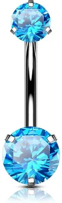 Zdjęcie produktu dla Kolczyk do pępka z tytanu, 1,6 mm, z kryształem Aqua CZ, dostępny w długościach: 10 mm, 12 mm, 14 mm, 16 mm