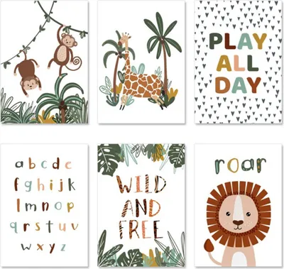 Produktbild von TPFLiving Kunstdruck LW-1200 (OHNE RAHMEN) Poster - Leinwand - Wandbild - Hochauflösender Giclée-Druck, langlebig und hochwertig - Affe, Giraffe, Löwe für Kinderzimmer -  - Größe: 15x20cm